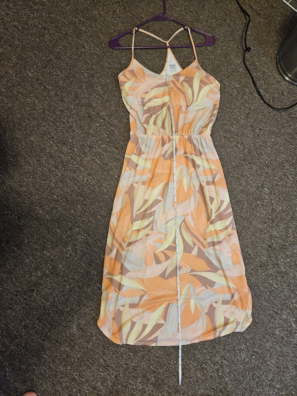 Prana Orange Multicolor Leaf-Print Maxi Dress